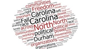 Image depicts a word cloud featuring North Carolina cities