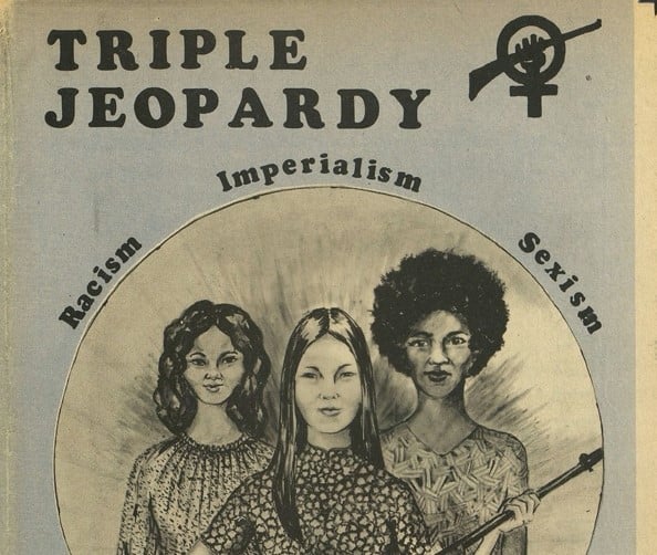 The cover of Triple Jeopardy magainze with 3 women depicted standing together