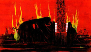 Abstract image depicting a city on fire
