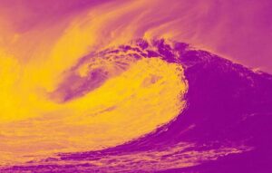 image of a wave, purple with peach overlay
