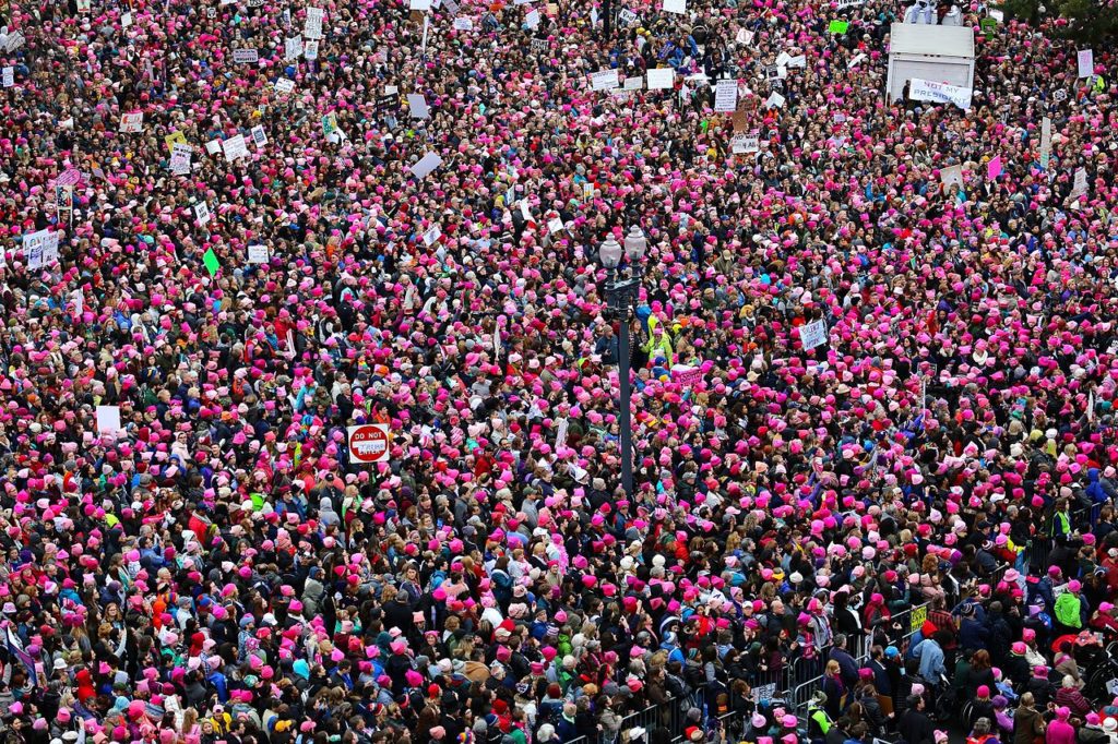 Overhead photo of people at a rallly