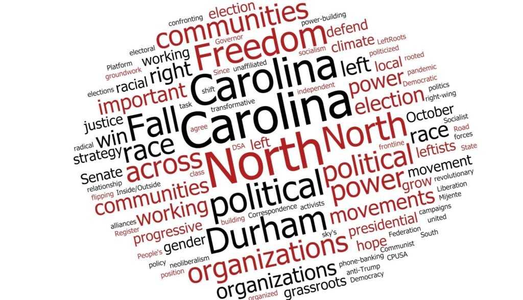 Image depicts a word cloud featuring North Carolina cities